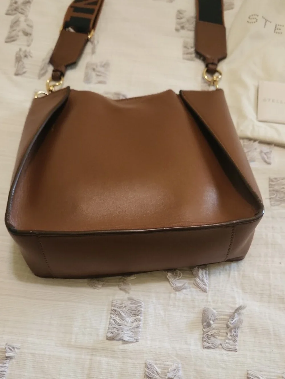 Stella McCartney Mini Brown Perforated Logo Crossbody Bag